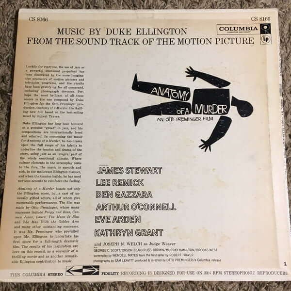 Duke Ellington And His Orchestra : Anatomy Of A Murder (From The Sound Track Of The Motion Picture) (LP, Album, Promo)