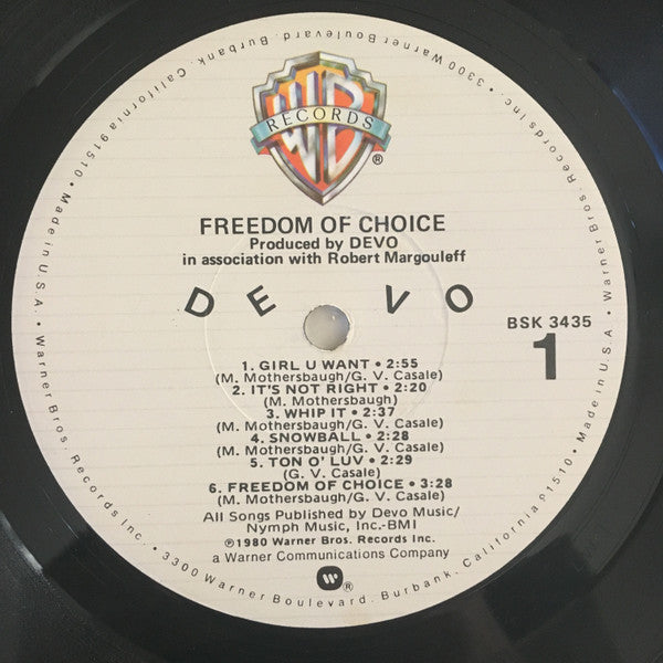 Devo : Freedom Of Choice (LP, Album, L.A)