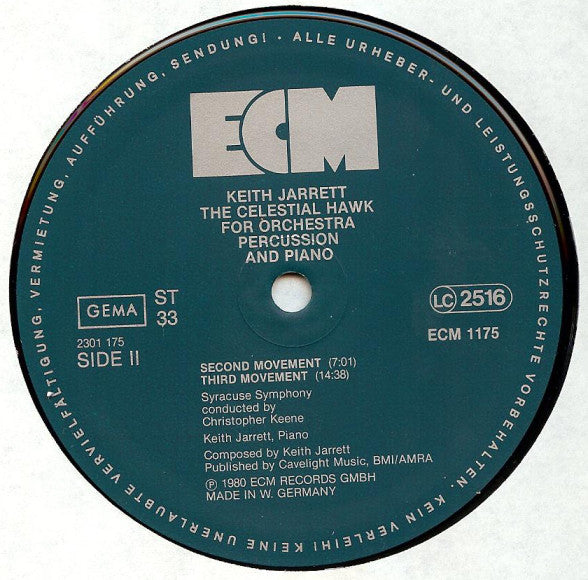 Keith Jarrett : The Celestial Hawk - For Orchestra, Percussion And Piano (LP, Album)