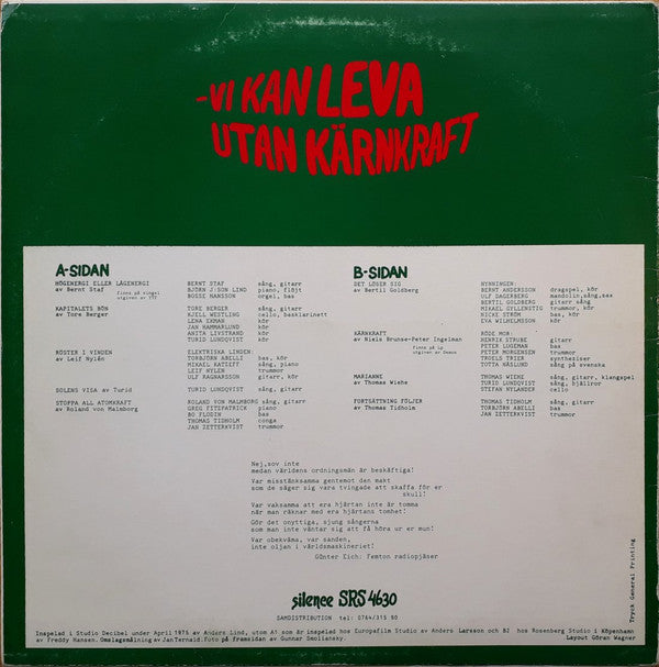 Various : Vi Kan Leva Utan Kärnkraft (LP)