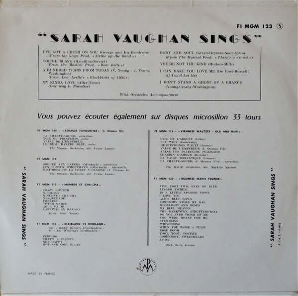 Sarah Vaughan : Sarah Vaughan Sings (10", Album)