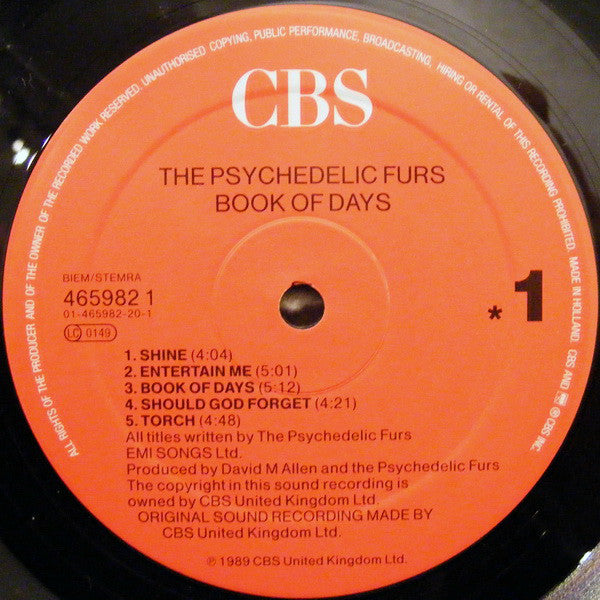 The Psychedelic Furs : Book Of Days (LP, Album)