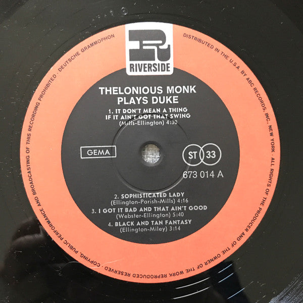 Thelonious Monk : Thelonious Monk Plays Duke (LP, Album, RE, RM)