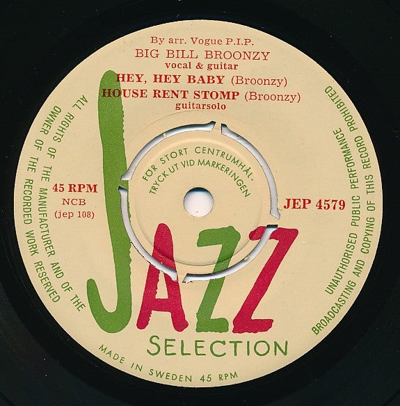 Big Bill Broonzy : Big Bill Blues / Low Land Blues / Hey Hey Baby / House Rent Blues (7", EP)