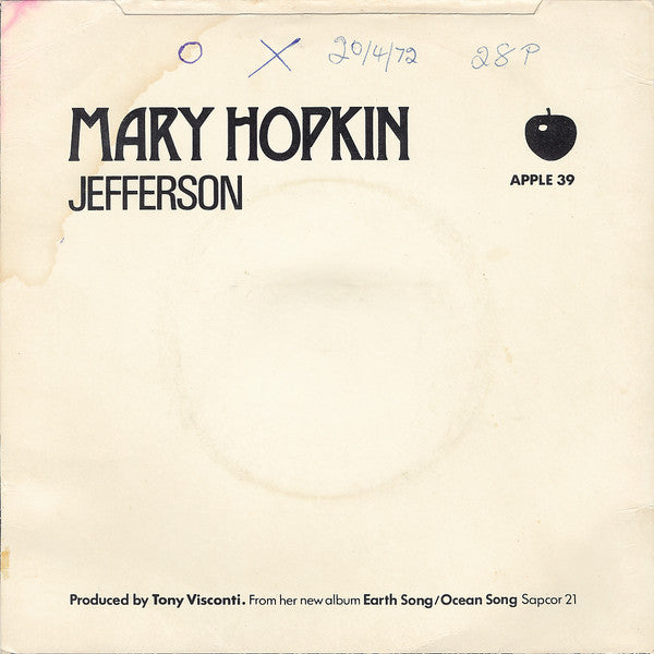 Mary Hopkin : Water, Paper & Clay (7", Single, Sol)