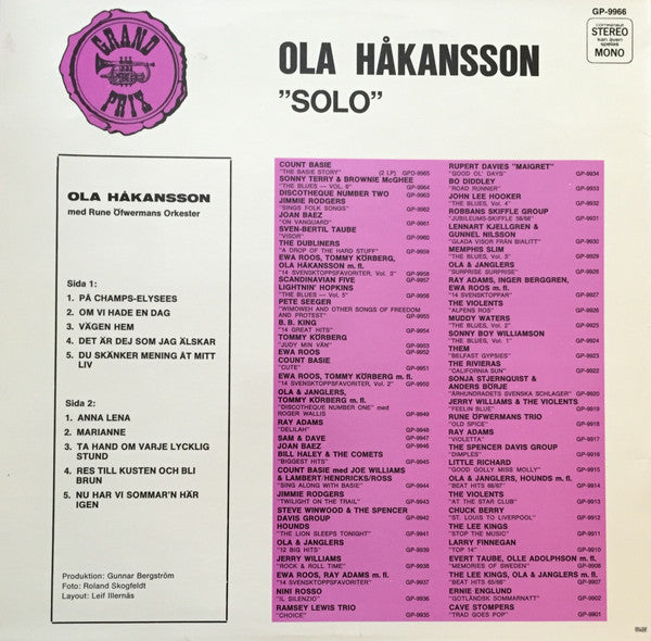 Ola Håkansson Med Rune Öfwermans Orkester : Ola Solo (LP, Album, Mono)