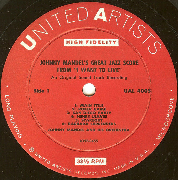 Johnny Mandel : Johnny Mandel's Great Jazz Score I Want To Live! (LP, Album, Mono)