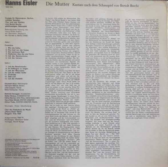 Eisler ~ Die Mutter (Kantate Von Bertolt Brecht Nach Dem Roman Von Maxim Gorki) (Vinyl) - Djungel & Jazz