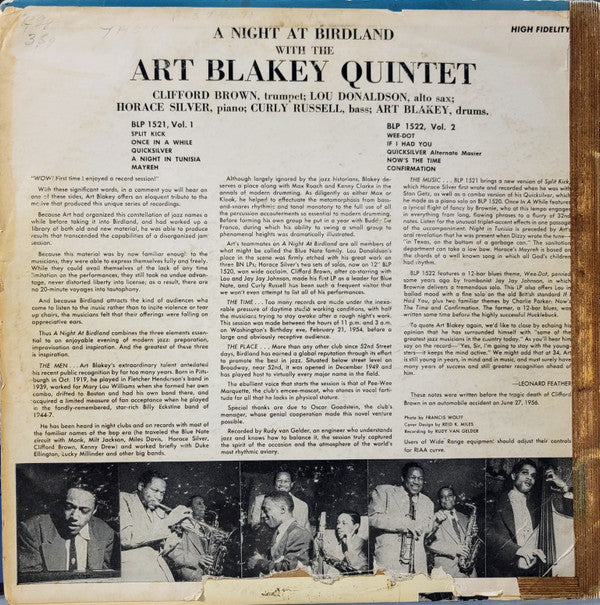 Art Blakey Quintet : A Night At Birdland, Volume 1 (LP, Comp, Mono, RE, RP, Cro)