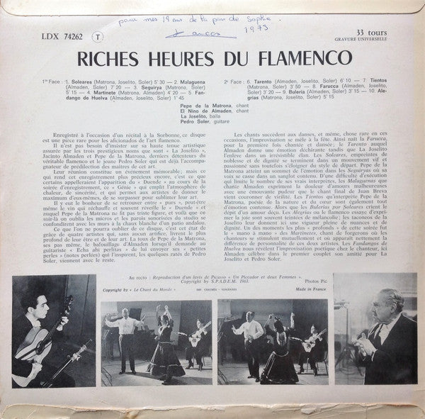 La Joselito, El Niño De Almaden, Pepe De La Matrona, Pedro Soler : Riches Heures Du Flamenco (LP, Album)
