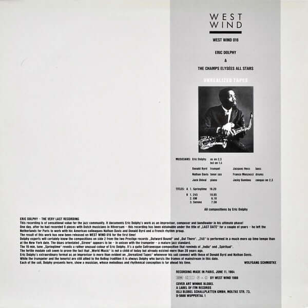 Eric Dolphy : Unrealized Tapes (LP, Album)