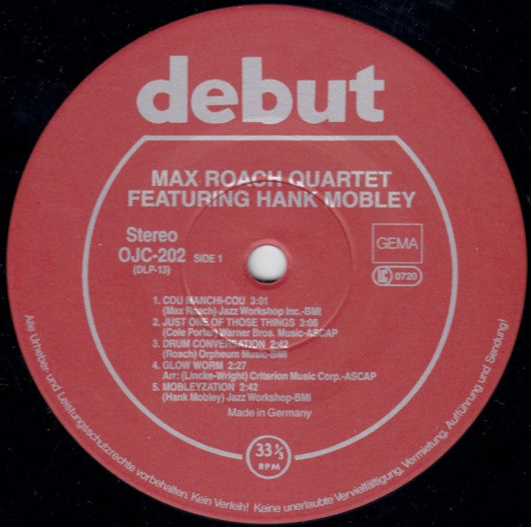 The Max Roach Quartet* Featuring Hank Mobley : The Max Roach Quartet Featuring Hank Mobley (LP, Album, RE)