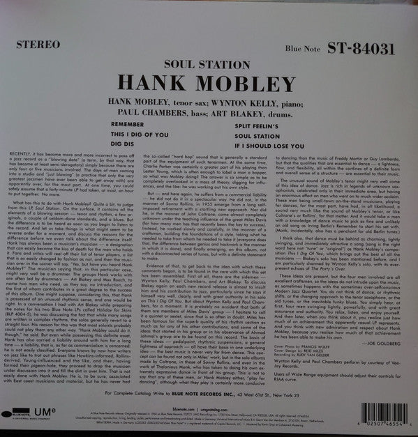 Hank Mobley : Soul Station (LP, Album, RE, 180)