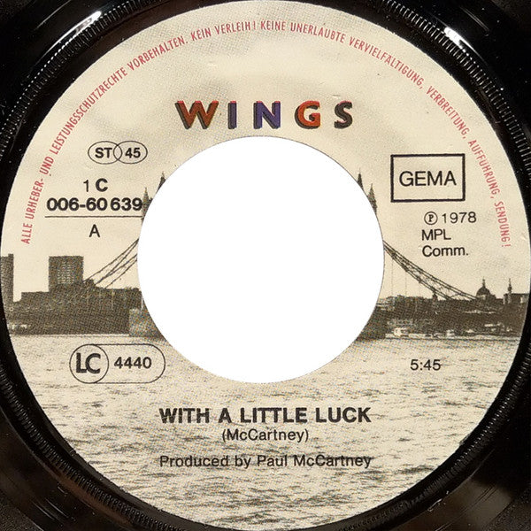 Wings (2) : With A Little Luck (7", Single)
