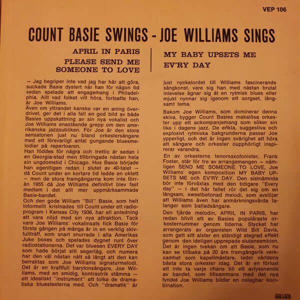 Count Basie, Joe Williams : Count Basie Swings And Joe Williams Sings (7", EP)