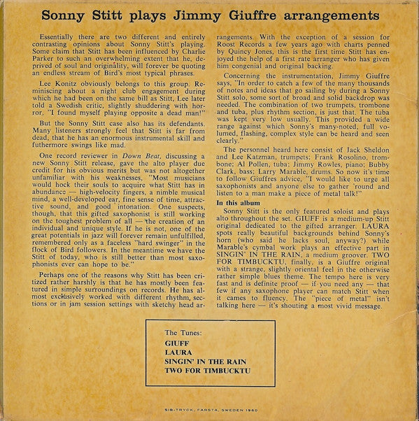 Sonny Stitt : Sonny Stitt Plays Jimmy Giuffre Arrangements (7", EP, Mono)