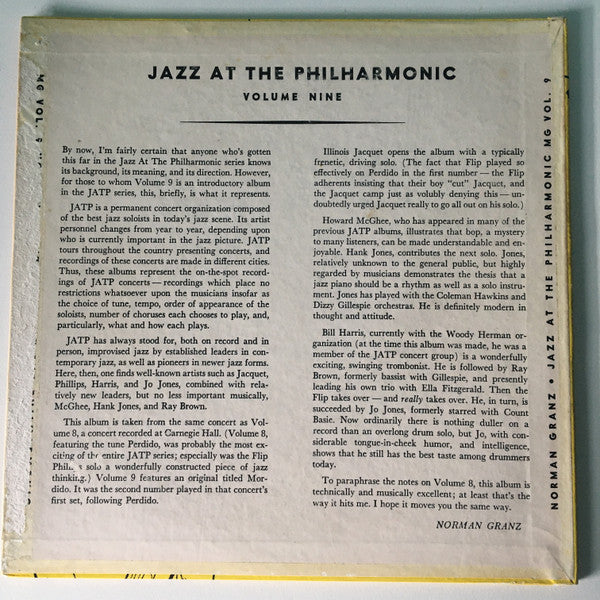 Norman Granz : Norman Granz' Jazz At The Philharmonic Vol. 9 (10", Album, Mono)