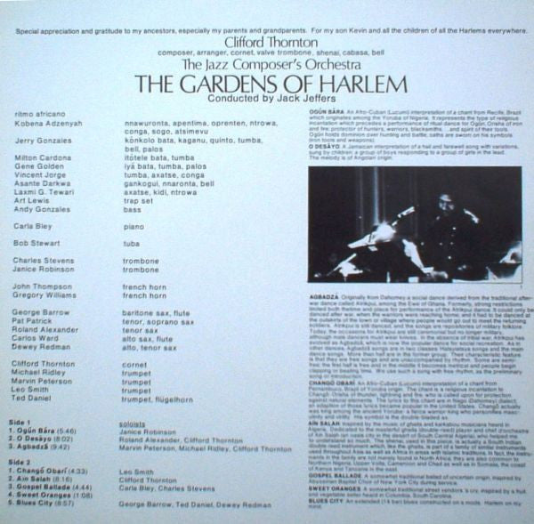 Clifford Thornton / The Jazz Composer's Orchestra : The Gardens Of Harlem (LP, Album)
