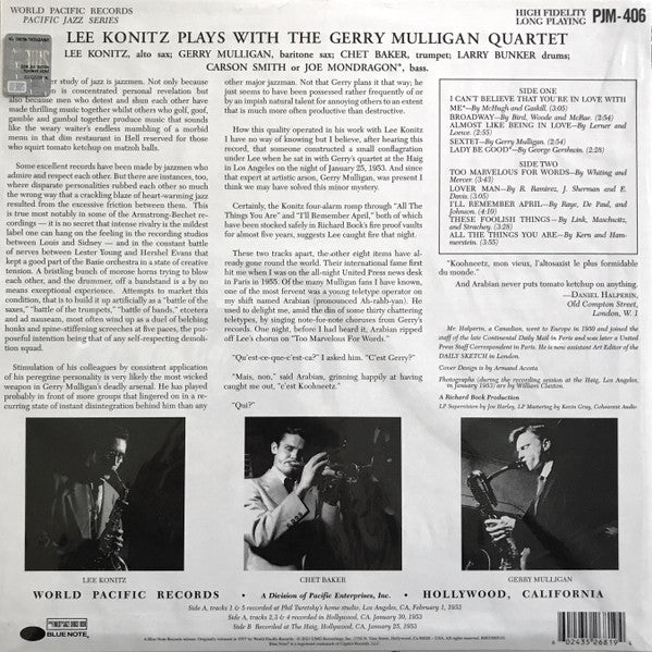 Lee Konitz Plays With The Gerry Mulligan Quartet* : Lee Konitz Plays With The Gerry Mulligan Quartet (LP, Album, Mono, RE, 180)