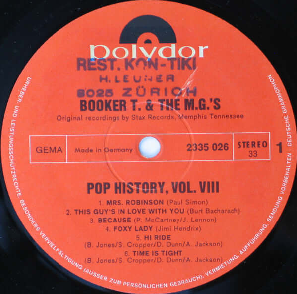 Booker T & The MG's : Pop History Vol. 8 (2xLP, Comp)