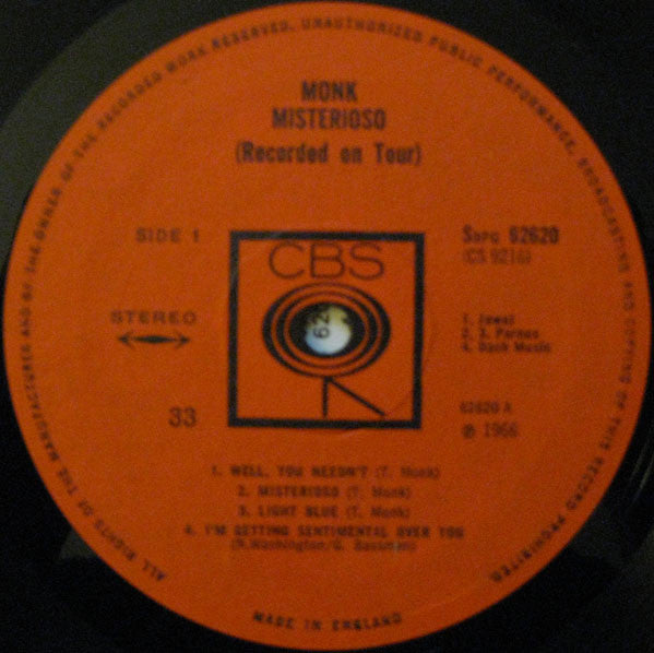 Thelonious Monk : Misterioso (Recorded On Tour) (LP)