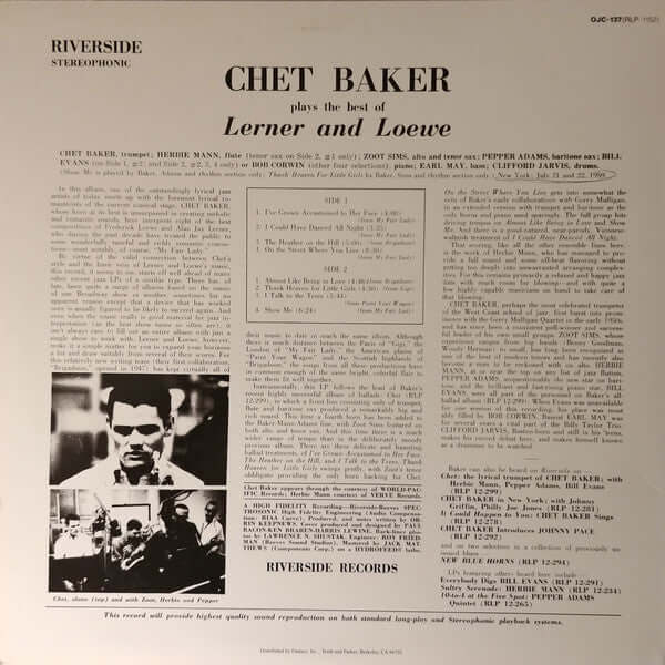 Chet Baker : Plays The Best Of Lerner & Loewe (LP, Album, RE)