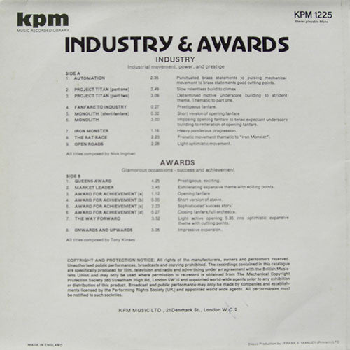 Nick Ingman / Tony Kinsey : Industry & Awards (LP)
