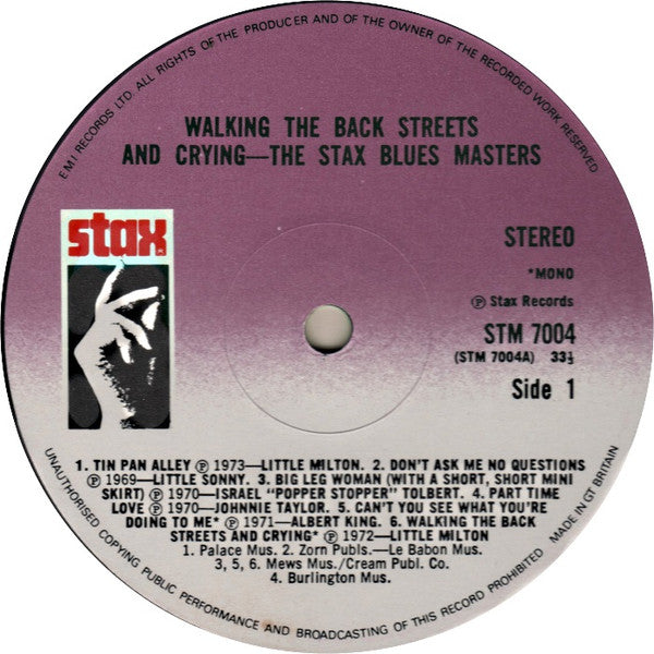 Various : Walking The Back Streets And Crying - The Stax Blues Masters (LP, Comp, Mono)