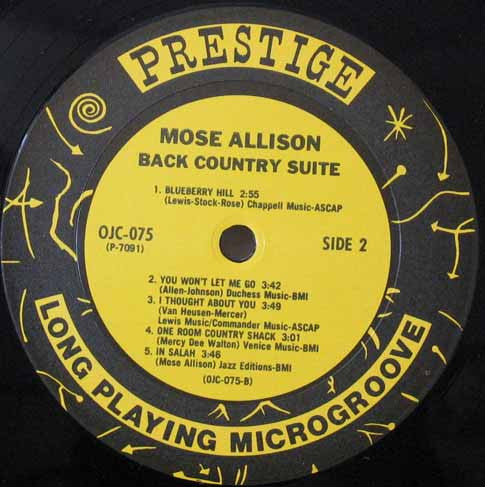 Mose Allison : Back Country Suite For Piano, Bass And Drums (LP, Album, RE)