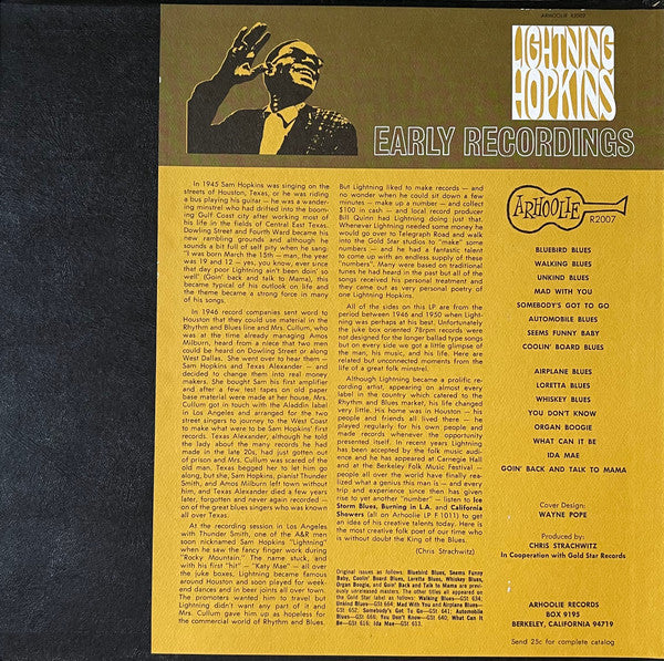 Lightnin' Hopkins : Early Recordings (LP, Comp)