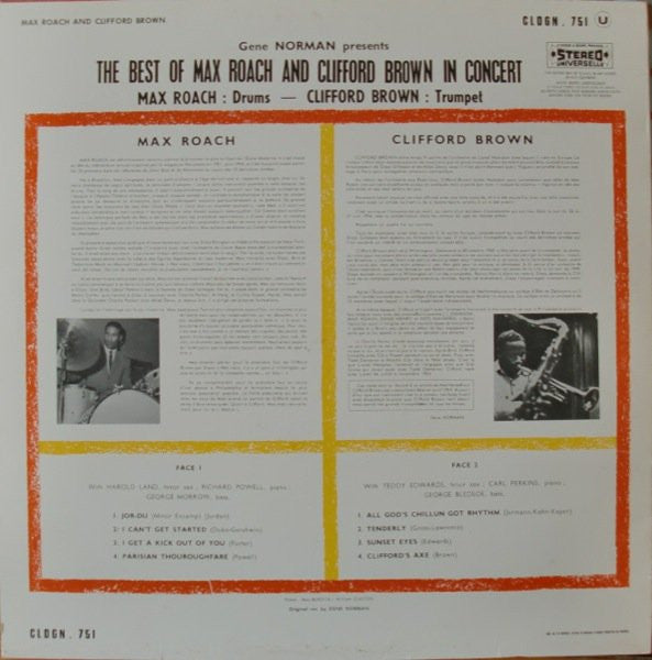 Max Roach And Clifford Brown* : In Concert (LP, Album, RE)