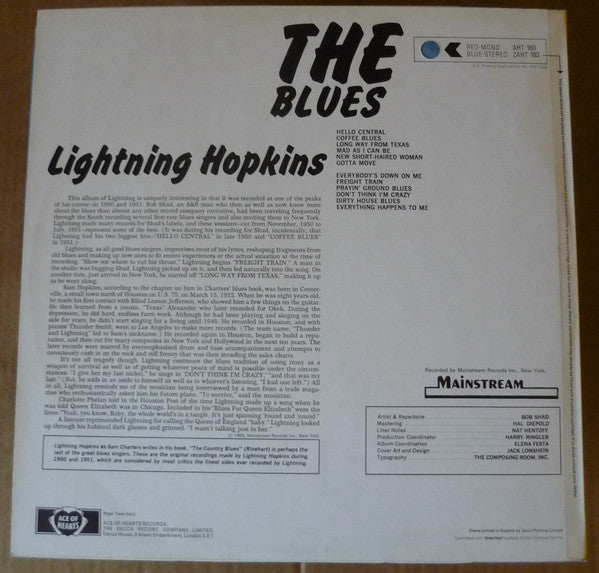 Lightnin' Hopkins : The Blues (LP, Album, Comp, RE)