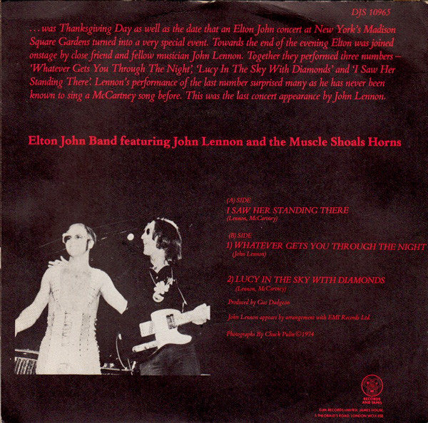 Elton John Band Featuring John Lennon And Muscle Shoals Horns : 28th November 1974... (7")
