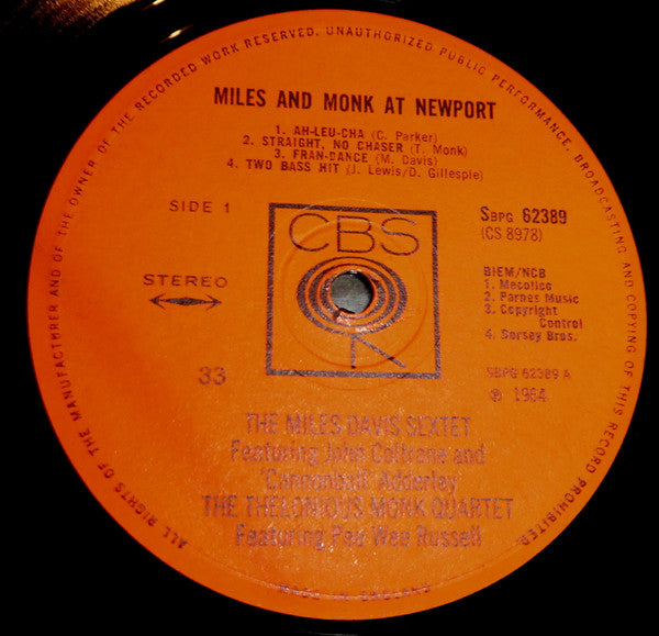 The Miles Davis Sextet / The Thelonious Monk Quartet : Miles & Monk At Newport (LP, Album)