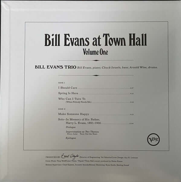 Bill Evans Trio* : Bill Evans At Town Hall (Volume One) (LP, Album, RE, 180)