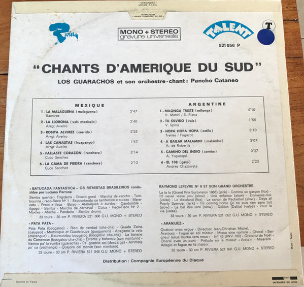 Los Guarachos Et Son Orchestre : Chants D'Amerique Du Sud (LP)