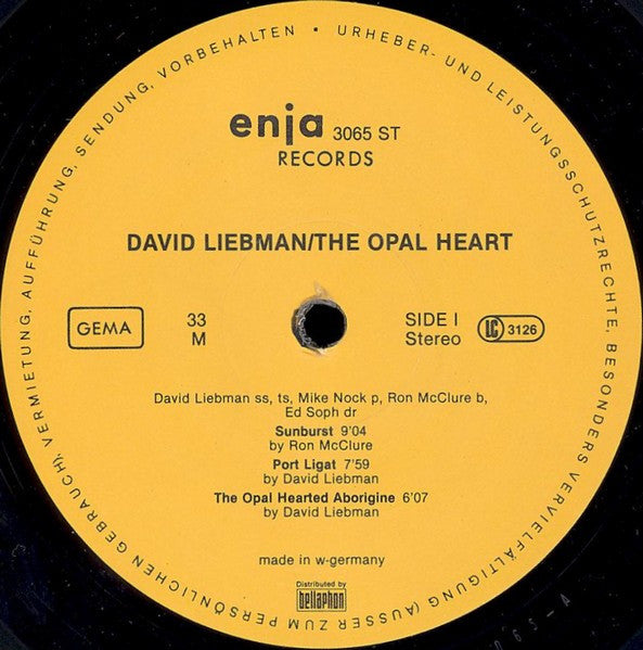 David Liebman Quartet* Feat. Mike Nock : The Opal Heart (LP, Album)
