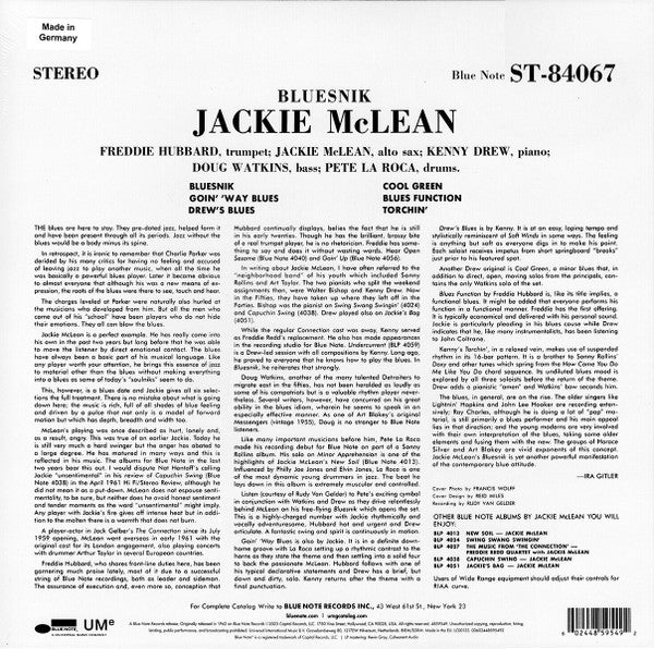 Jackie McLean : Bluesnik (LP, Album, RE, 180)