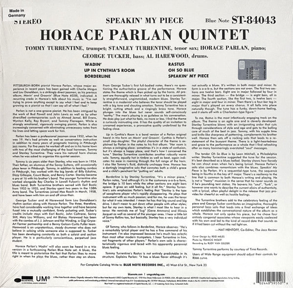 Horace Parlan Quintet ~ Speakin' My Piece (Vinyl) - Djungel & Jazz