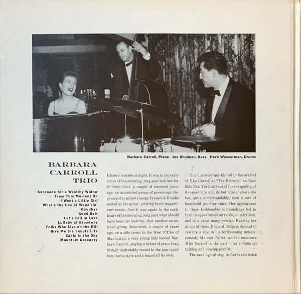 Barbara Carroll Trio : Barbara Carroll Trio (LP, Album, Gat)