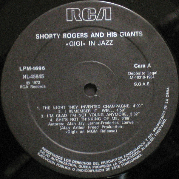 Shorty Rogers And His Giants : "Gigi" In Jazz (LP, Album, RE)