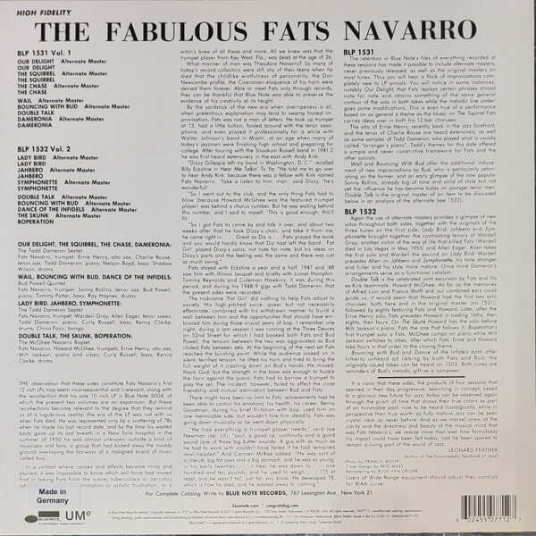 Fats Navarro : The Fabulous Fats Navarro Volume 1 (LP, Album, Mono, RE, RM, 180)