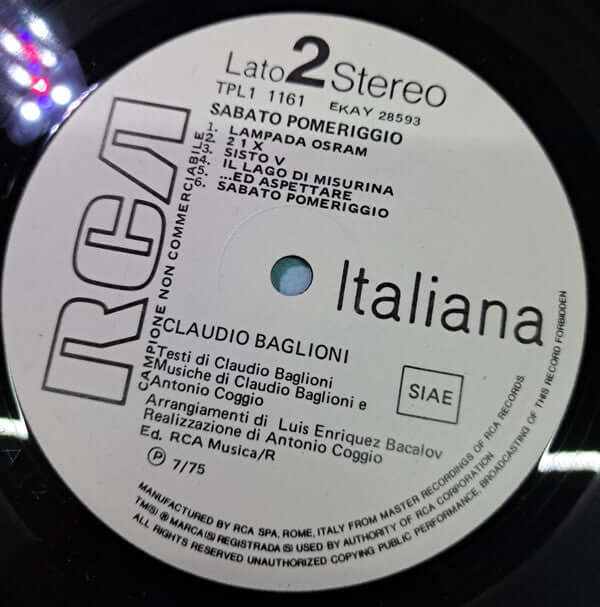 Claudio Baglioni : Sabato Pomeriggio (LP, Album, Promo)