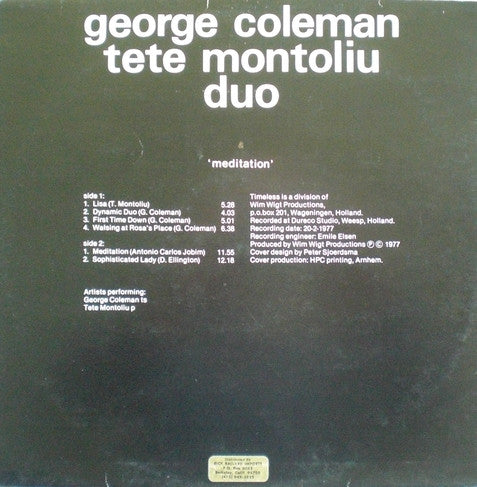 George Coleman - Tete Montoliu Duo : Meditation (LP, Album)