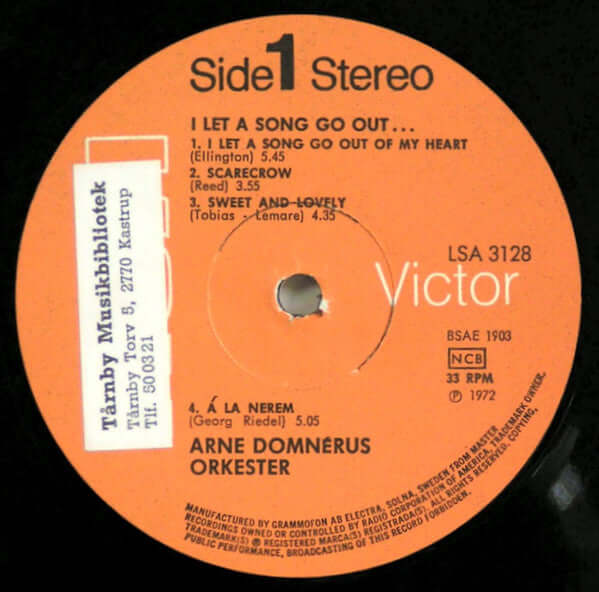 Arne Domnérus Orkester : I Let A Song Go Out... (LP, Album)