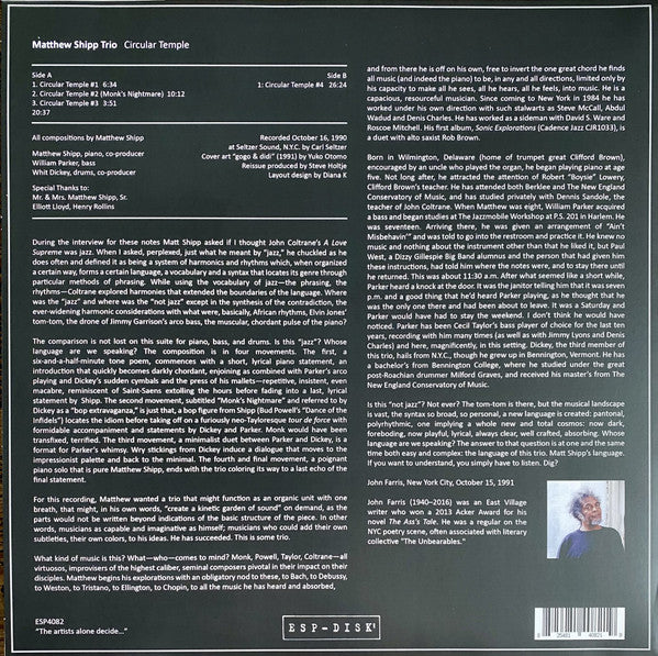 Matthew Shipp Trio : Circular Temple (LP, RE)