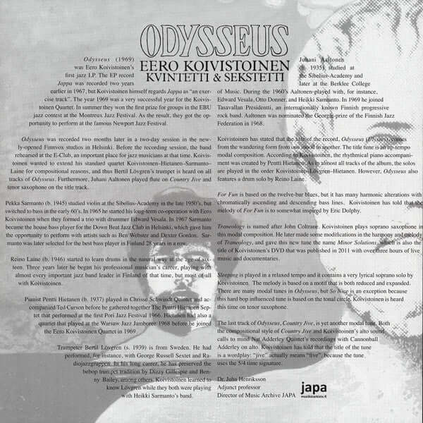 Eero Koivistoinen Kvintetti & Sekstetti : Odysseus (LP, Album, RE, RM)