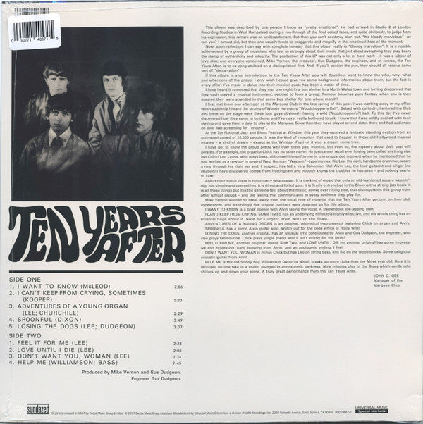 Ten Years After : Ten Years After (LP, Album, Mono, RE, RP, Tra)