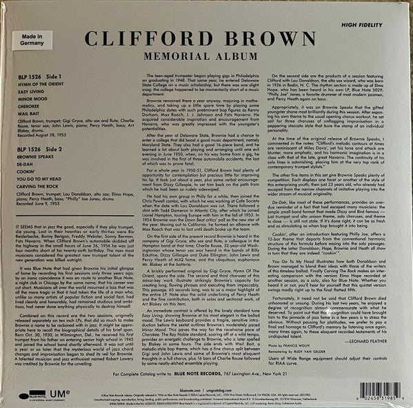 Clifford Brown : Memorial Album (LP, Comp, Mono, RE, RM, 180)
