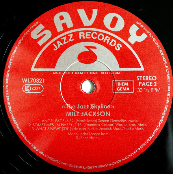 Milt Jackson : The Jazz Skyline (LP, Album, RE)